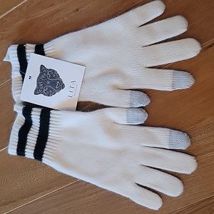 NWT Lita by Ciara Cashmere Tech Gloves Ivory White Black Stripe One‎ Size